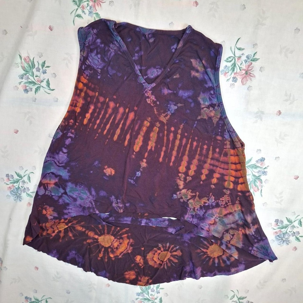 Gothic Psytrance Tie-Dye Distressed Tank Top